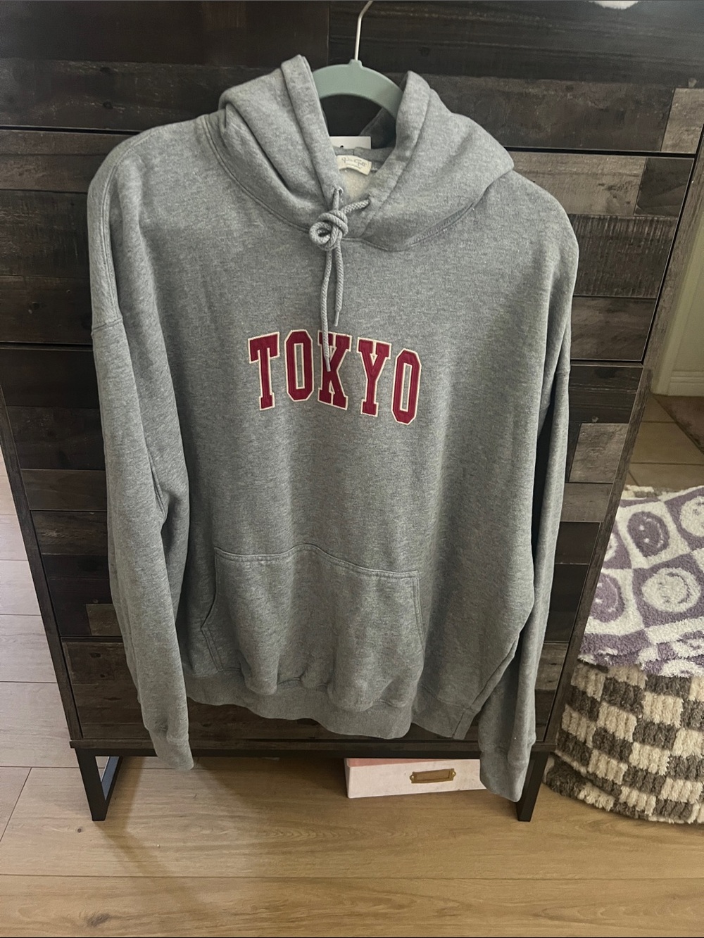 Brandy Melville Gray Hoodie with Red TOKYO Lettering